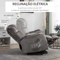 HOMCOM Poltrona Levanta Pessoas Estofada em Veludo com Reclinação Elétrica 135° e Apoio para os Pés 83x91x100 cm Cinza(m-4)
