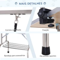 PawHut Mesa de Tosquia para Cães Dobrável com Prateleira de Armazenamento e Altura Ajustável 20-80 cm 107x60x170 cm Preto(m-6)