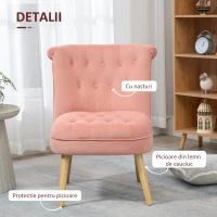 HOMCOM Scaun modern de accent capitonat, fotoliu de catifea pentru dormitor cu picioare din lemn, roz(m-5)