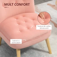 HOMCOM Scaun modern de accent capitonat, fotoliu de catifea pentru dormitor cu picioare din lemn, roz(m-4)