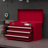 DURHAND Lockable Metal Tool Box, 3 Drawer Tool Chest with Latches, Handle, Ball Bearing Runners, Red(m-10)