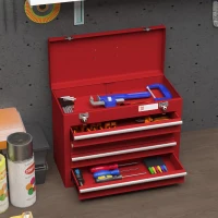 DURHAND Lockable Metal Tool Box, 4 Drawer Tool Chest with Latches, Handle, Ball Bearing Runners, Red(m-10)