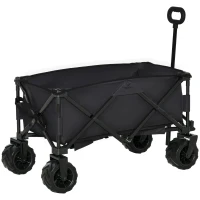 Outsunny Outdoor Folding Garden Trolley on Wheels, Capming Cargo Wagon Cart Trailer w/ Handle, Wheels for Beach Garden, Black(m-11)
