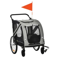 PawHut 2-in-1 Hundeanhänger Hundewagen Fahrradanhänger bis 20kg wasserfest Sicherheitsleine Reflektoren 140 cm x 72, 5 cm x 108 cm Grau(m-10)