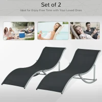 Outsunny 2 Pieces Folding Sun Lounger, S-shaped Lounge Chairs Reclining Sleeping Bed with Aluminium Frame(m-4)
