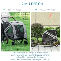 PawHut 2-in-1 Hundeanhänger Hundewagen Fahrradanhänger bis 20kg wasserfest Sicherheitsleine Reflektoren 140 cm x 72, 5 cm x 108 cm Grau(m-6)