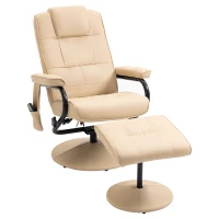 HOMCOM massagestoel relaxstoel tv-stoel stoel met massagefunctie incl. krukje kunstleer crèmewit 77 x 84 x 95 cm(m-1)