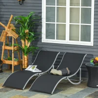Outsunny 2 Pieces Folding Sun Lounger, S-shaped Lounge Chairs Reclining Sleeping Bed with Aluminium Frame(m-2)