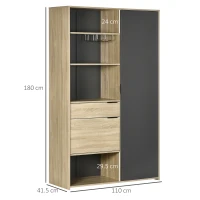 HOMCOM Dulap de bucatarie , dulap de depozitare independent cu 3 rafturi reglabile, sertar si raft de vase pentru camera de zi, sufragerie, natural(m-3)