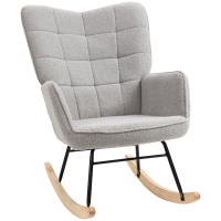 HOMCOM Schaukelstuhl im Retro-Design, Massivholz, Schwingsessel, 71 cm x  92 cm x 101 cm, Hellgrau