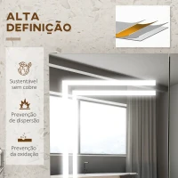 kleankin Armário Casa de Banho com Espelho e Luz LED Interruptor Tátil e Cor da Luz Ajustável 80x15x65 cm Branco Brilhante(m-8)