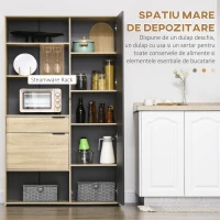 HOMCOM Dulap de bucatarie , dulap de depozitare independent cu 3 rafturi reglabile, sertar si raft de vase pentru camera de zi, sufragerie, natural(m-4)