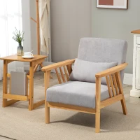 HOMCOM Fotoliu modern cu husa din catifea si structura din lemn, fotoliu pentru dormitor si sufragerie cu perna suplimentara, 68x75x78cm, gri(m-10)
