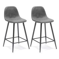 STONES Set 2 Sedie con seduta e schienale in similpelle, gambe in metallo, 42x52x93 cm, grigio(m-1)