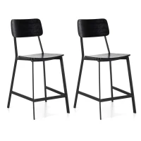 STONES Set 2 Sgabelli in Legno con Seduta e Schienale in Multistrato e Struttura in Metallo Verniciata, 51x51.5x97 cm, Nero(m-1)