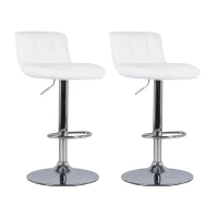 STONES Set 2 Sgabelli in Similpelle con Struttura in Metallo Cromato, 36x38.5x83/98 cm, Bianco(m-1)