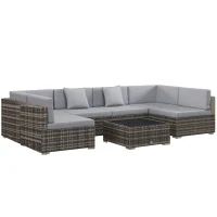 Outsunny Seven-Piece Rattan Garden Set, with Glass-Top Table - Mixed Grey(m-11)