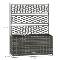 Outsunny 33L Garden PE Rattan Planter with Trellis, Free Standing Flower Raised Bed for Garden, Garden Planter for Climbing Plants, 84cm x 30cm x 107cm, Light Grey(m-3)