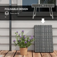 Outsunny Foldable Outdoor Coffee Table, Metal Frame Rattan Side Table, Coffee Table Side Table for Lawn, Garden, Mixed Grey(m-6)