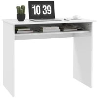 HOMCOM 90 x 50cm Computer Table, Modern Home Office Desk, Small Writing Desk with Storage Shelf, High Gloss White(m-11)