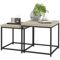 HOMCOM Lot de 2 tables gigognes tables basses carrées tables de salon cadre en acier et plateaux en panneaux de particules