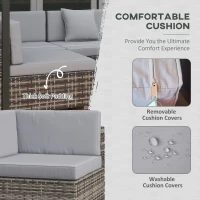 Outsunny Seven-Piece Rattan Garden Set, with Glass-Top Table - Mixed Grey(m-6)