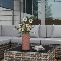 Outsunny Seven-Piece Rattan Garden Set, with Glass-Top Table - Mixed Grey(m-8)