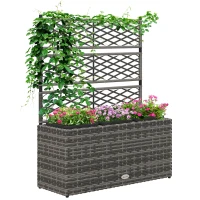 Outsunny 33L Garden PE Rattan Planter with Trellis, Free Standing Flower Raised Bed for Garden, Garden Planter for Climbing Plants, 84cm x 30cm x 107cm, Light Grey(m-11)