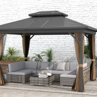 Outsunny Seven-Piece Rattan Garden Set, with Glass-Top Table - Mixed Grey(m-10)