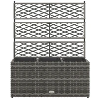 Outsunny 33L Garden PE Rattan Planter with Trellis, Free Standing Flower Raised Bed for Garden, Garden Planter for Climbing Plants, 84cm x 30cm x 107cm, Light Grey(m-1)