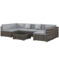 Outsunny Seven-Piece Rattan Garden Set, with Glass-Top Table - Mixed Grey(m-1)