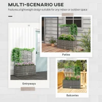 Outsunny 33L Garden PE Rattan Planter with Trellis, Free Standing Flower Raised Bed for Garden, Garden Planter for Climbing Plants, 84cm x 30cm x 107cm, Light Grey(m-4)