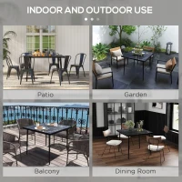 Outsunny Square Garden Table, Outdoor Dining Table for 4 with Marble Effect Tempered Glass Top and Steel Frame for Patio, Black(m-6)