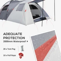 Outsunny 4-5 Man Outdoor Tunnel Tent, Two Room Camping Tent with Portable Mat, Sewn-In Floor, Carry Bag, 4 Doors and Breathable Mesh Windows, 2000mm Water Column for Fishing, Festival, Hiking(m-8)