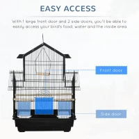 PawHut Metal Bird Cage with Plastic Swing, Perch, Food Container, Tray, Handle, for Finches, Canaries, 44.5 x 33 x 67cm(m-11)