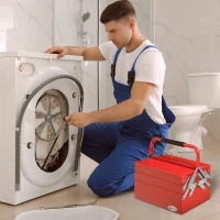 DURHAND Boite à outils métallique - coffret à outils - caisse à outils 3 niveaux 5 plateaux rétractables - tôle acier rouge(m-2)