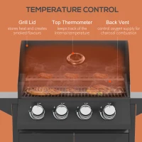 Outsunny 4 Burner Gas BBQ Grill Outdoor Portable Barbecue Trolley w/ Warming Rack, Side Shelves, Storage Cabinet, Thermometer(m-5)