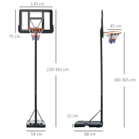 HOMCOM Portable Basketball Hoop Stand 231-305cm Height Adjustable w/ Moving Wheels(m-3)