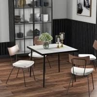 Outsunny Square Garden Table, Outdoor Dining Table for 4 with Marble Effect Tempered Glass Top and Steel Frame for Patio, White(m-7)