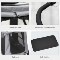 PawHut One Click Foldable Pet Stroller Dog Cat Travel Pushchair with EVA Wheels Storage Bags Mesh Windows Doors Safety Leash Cushion(m-8)