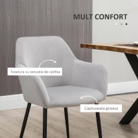 HOMCOM Set de 2 scaune de sufragerie, decorative din material textil din catifea, gri deschis(m-5)