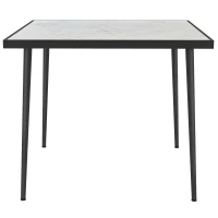 Outsunny Square Garden Table, Outdoor Dining Table for 4 with Marble Effect Tempered Glass Top and Steel Frame for Patio, White(m-11)