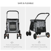 PawHut One Click Foldable Pet Stroller Dog Cat Travel Pushchair with EVA Wheels Storage Bags Mesh Windows Doors Safety Leash Cushion(m-6)