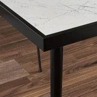 Outsunny Square Garden Table, Outdoor Dining Table for 4 with Marble Effect Tempered Glass Top and Steel Frame for Patio, White(m-9)