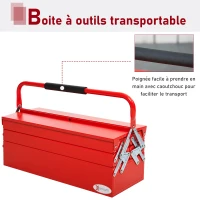 DURHAND Boite à outils métallique - coffret à outils - caisse à outils 3 niveaux 5 plateaux rétractables - tôle acier rouge(m-4)