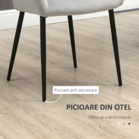 HOMCOM Set de 2 scaune de sufragerie, decorative din material textil din catifea, gri deschis(m-6)