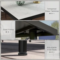 Outsunny Square Garden Table, Outdoor Dining Table for 4 with Marble Effect Tempered Glass Top and Steel Frame for Patio, White(m-5)