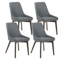 STONES Set 4 Sedie da pranzo rivestite in tessuto con struttura in massello di noce, 62x49.5x87cm, grigio scuro(m-1)