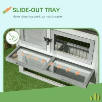 PawHut Wooden Rabbit Hutch with Outdoor Run Grey(m-6)