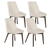 STONES Set 4 Sedie da pranzo rivestite in tessuto con struttura in massello di noce, 62x49.5x87cm, beige(m-1)